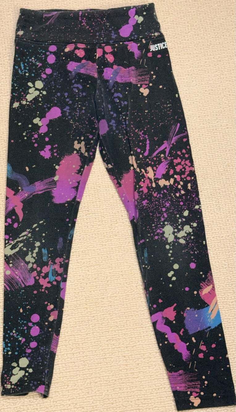 Justice Girls Printed Full Length Legging Size L (12/14) Black Splatter Art
